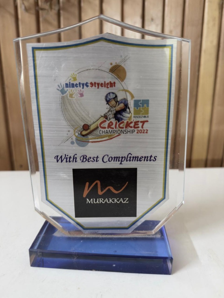 Ninety Eight Cricket Championship 2022 Shield with Best Compliments to Murakkaz